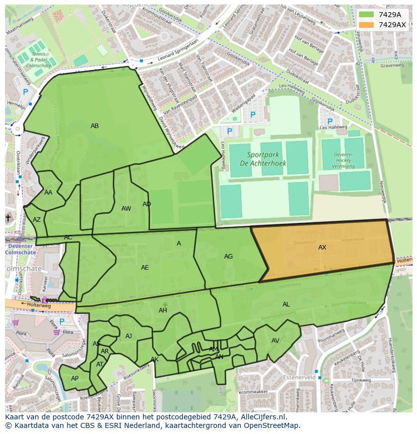 Afbeelding van het postcodegebied 7429 AX op de kaart.