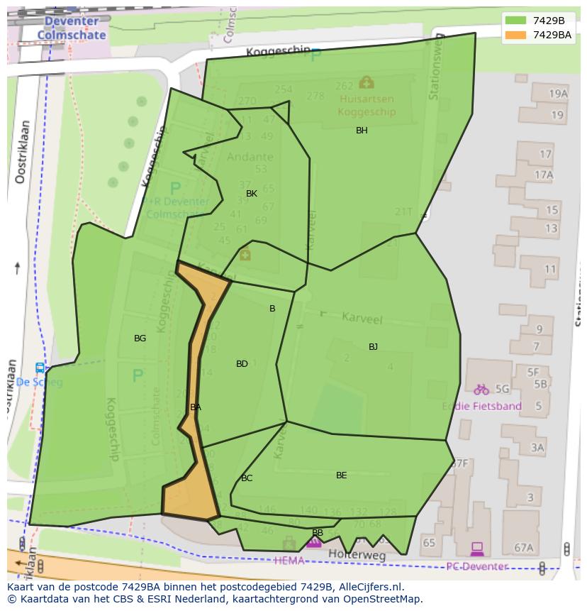 Afbeelding van het postcodegebied 7429 BA op de kaart.