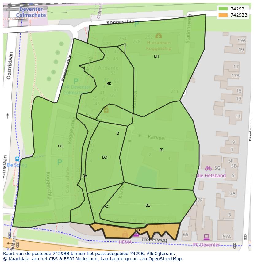 Afbeelding van het postcodegebied 7429 BB op de kaart.