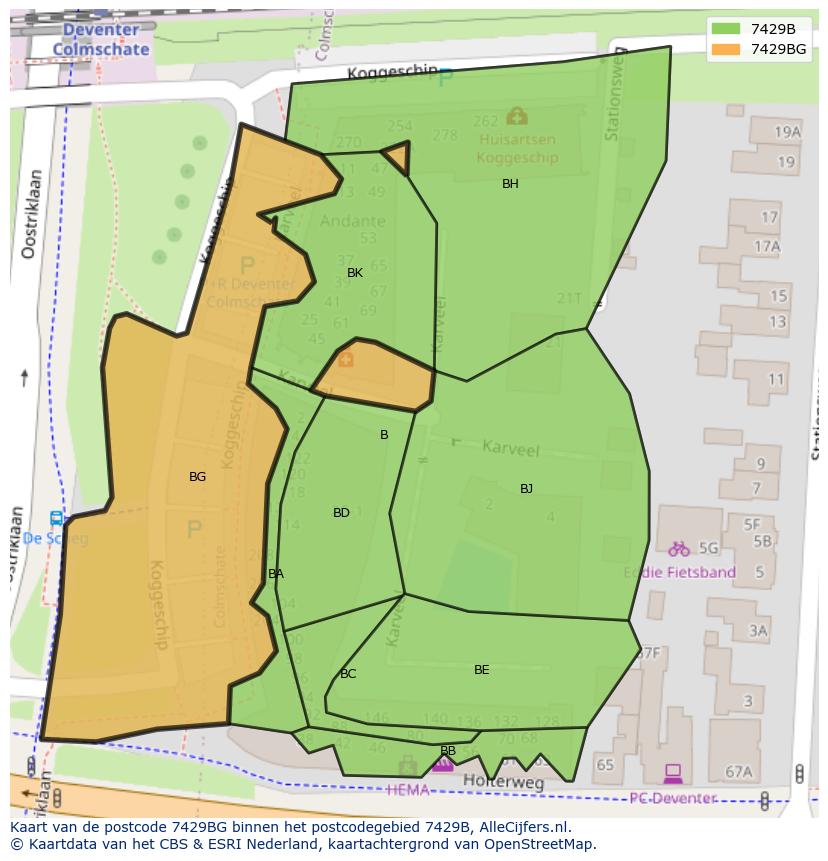 Afbeelding van het postcodegebied 7429 BG op de kaart.