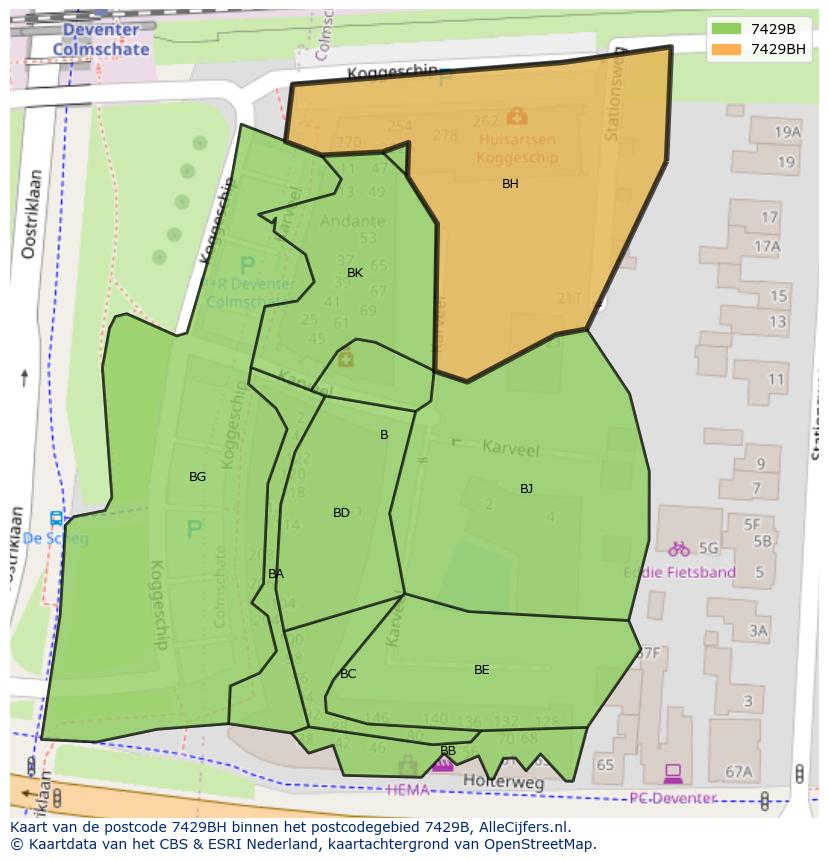 Afbeelding van het postcodegebied 7429 BH op de kaart.
