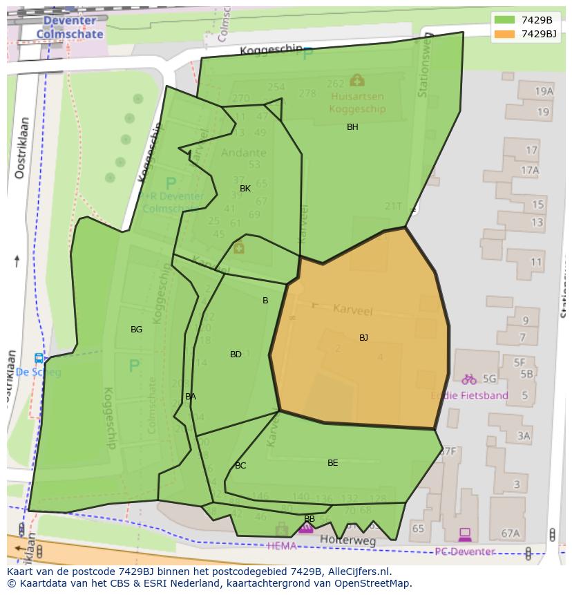 Afbeelding van het postcodegebied 7429 BJ op de kaart.