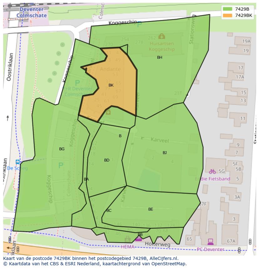 Afbeelding van het postcodegebied 7429 BK op de kaart.