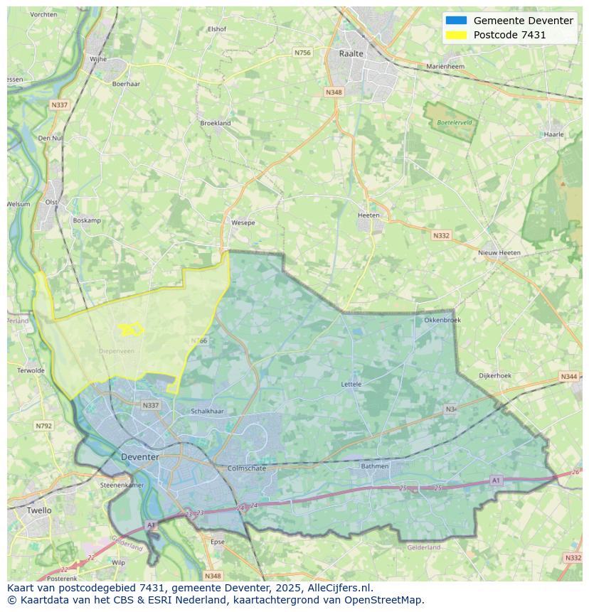 Afbeelding van het postcodegebied 7431 op de kaart.