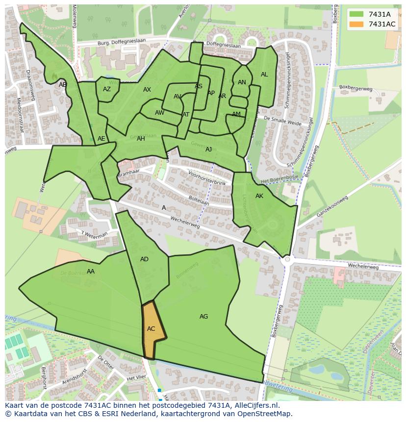 Afbeelding van het postcodegebied 7431 AC op de kaart.