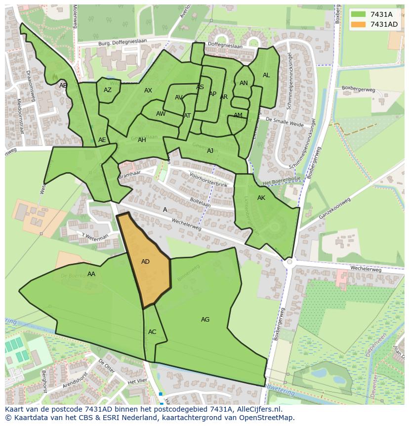 Afbeelding van het postcodegebied 7431 AD op de kaart.