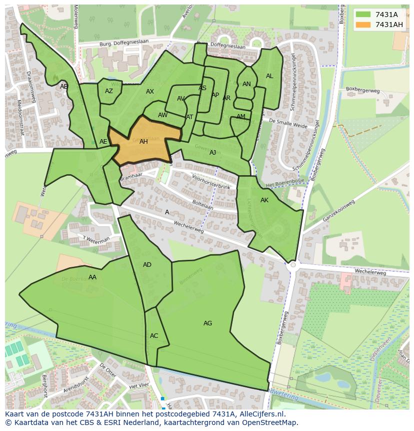 Afbeelding van het postcodegebied 7431 AH op de kaart.