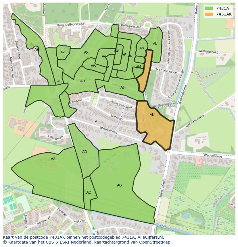Afbeelding van het postcodegebied 7431 AK op de kaart.
