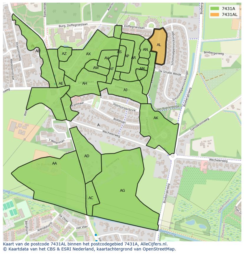 Afbeelding van het postcodegebied 7431 AL op de kaart.