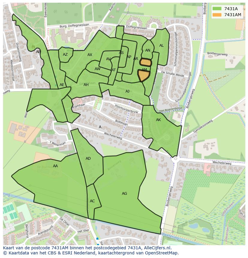 Afbeelding van het postcodegebied 7431 AM op de kaart.