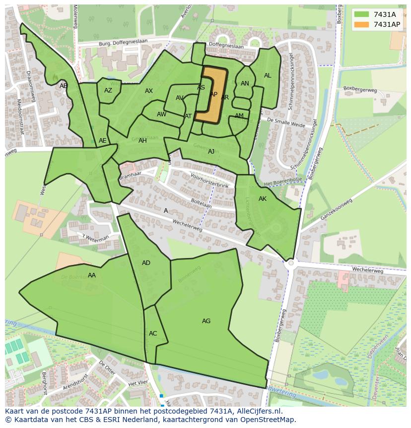 Afbeelding van het postcodegebied 7431 AP op de kaart.