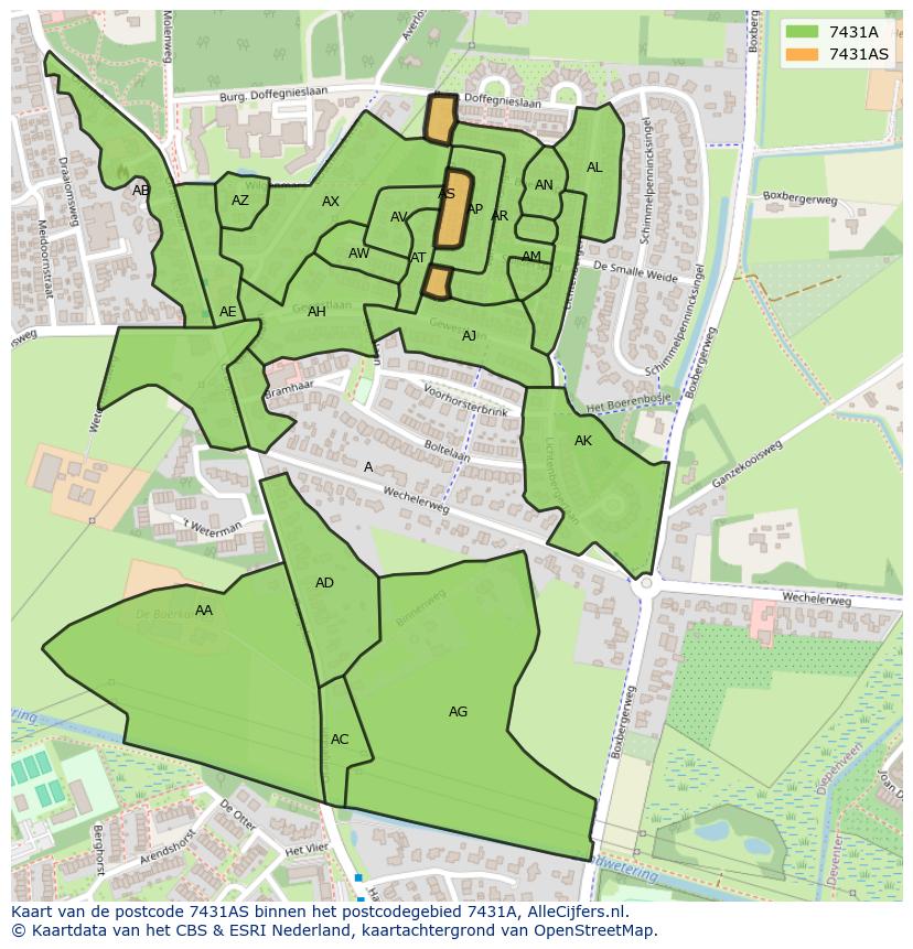 Afbeelding van het postcodegebied 7431 AS op de kaart.