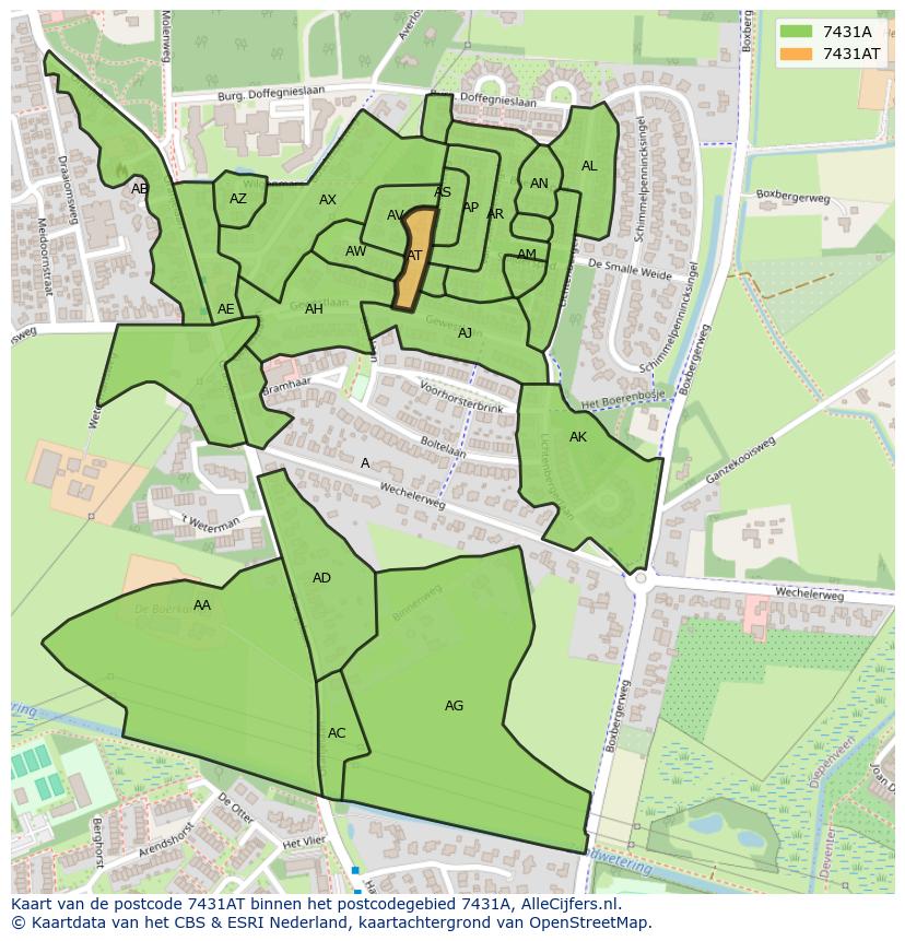 Afbeelding van het postcodegebied 7431 AT op de kaart.