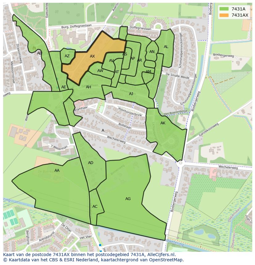 Afbeelding van het postcodegebied 7431 AX op de kaart.