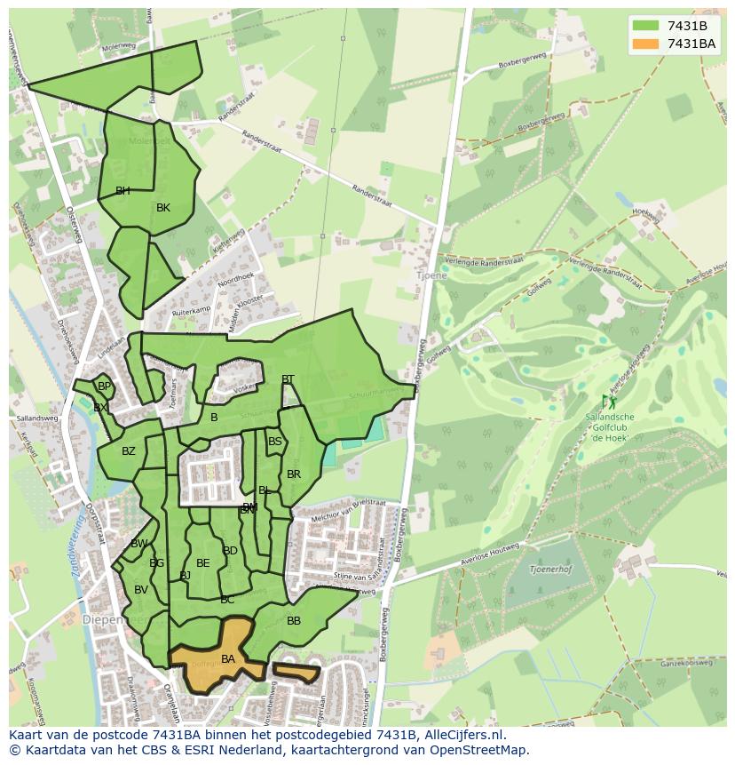 Afbeelding van het postcodegebied 7431 BA op de kaart.