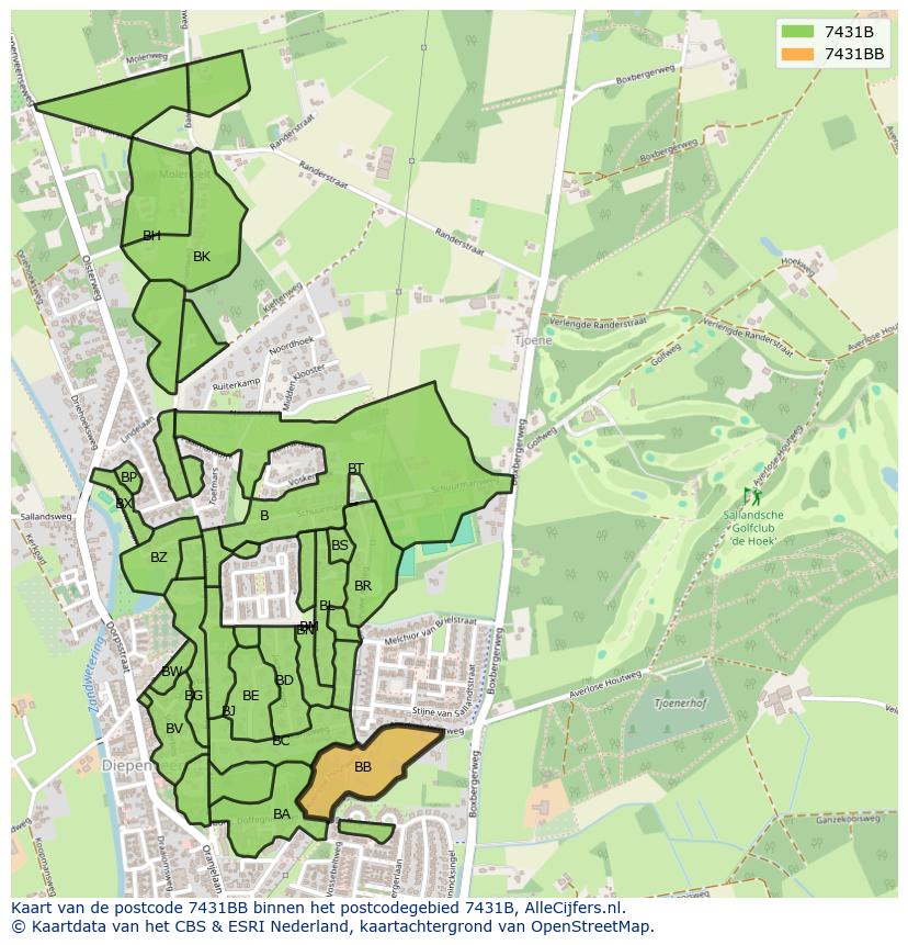 Afbeelding van het postcodegebied 7431 BB op de kaart.
