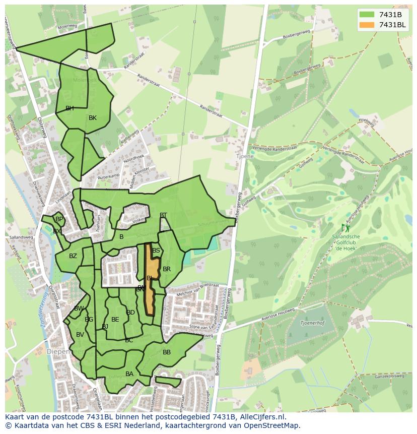 Afbeelding van het postcodegebied 7431 BL op de kaart.