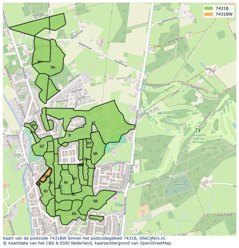 Afbeelding van het postcodegebied 7431 BW op de kaart.