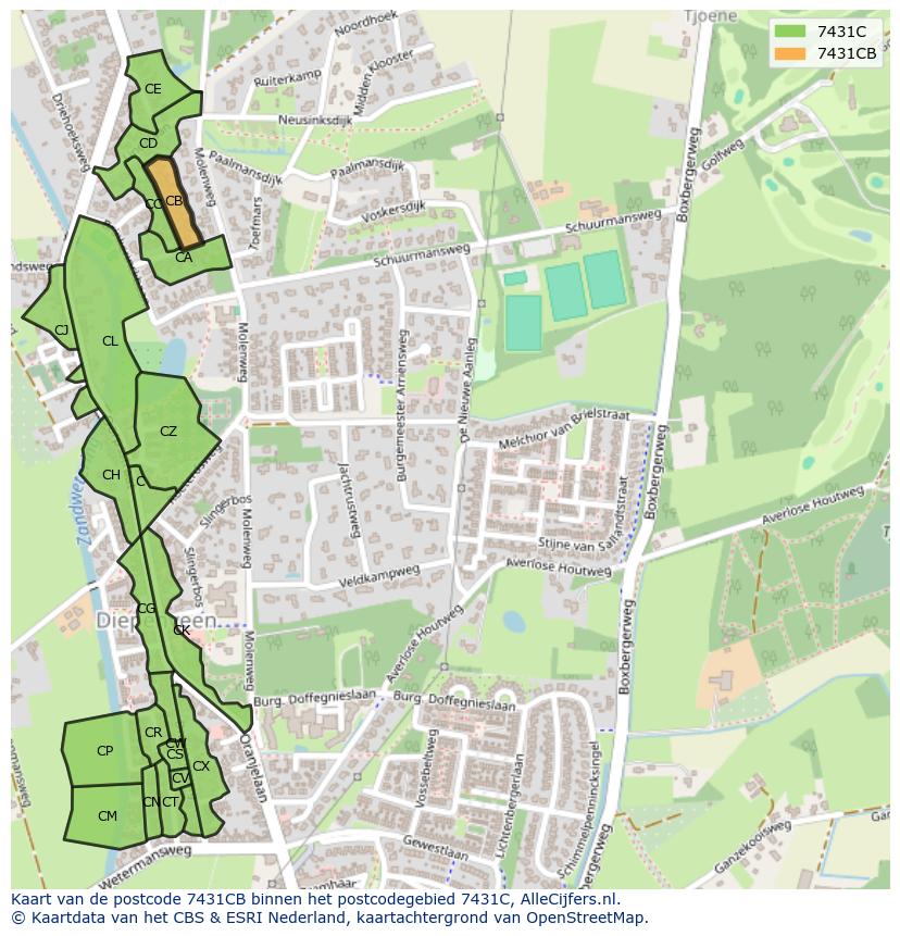 Afbeelding van het postcodegebied 7431 CB op de kaart.