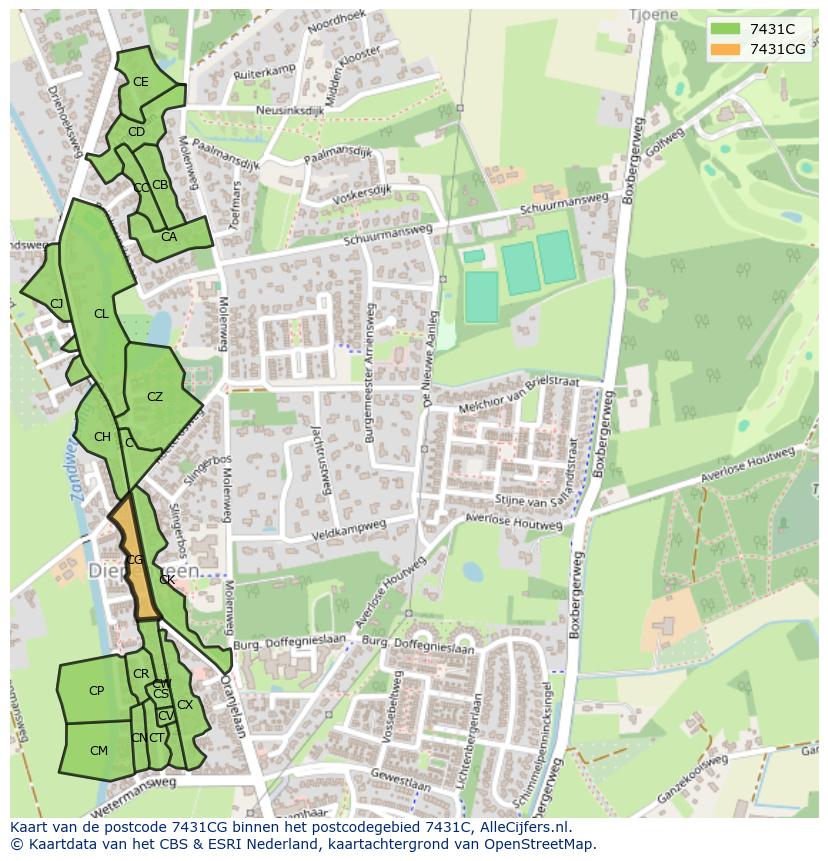 Afbeelding van het postcodegebied 7431 CG op de kaart.