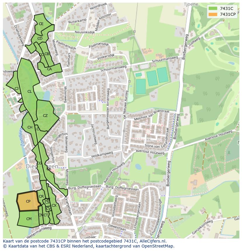 Afbeelding van het postcodegebied 7431 CP op de kaart.