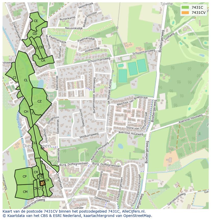 Afbeelding van het postcodegebied 7431 CV op de kaart.