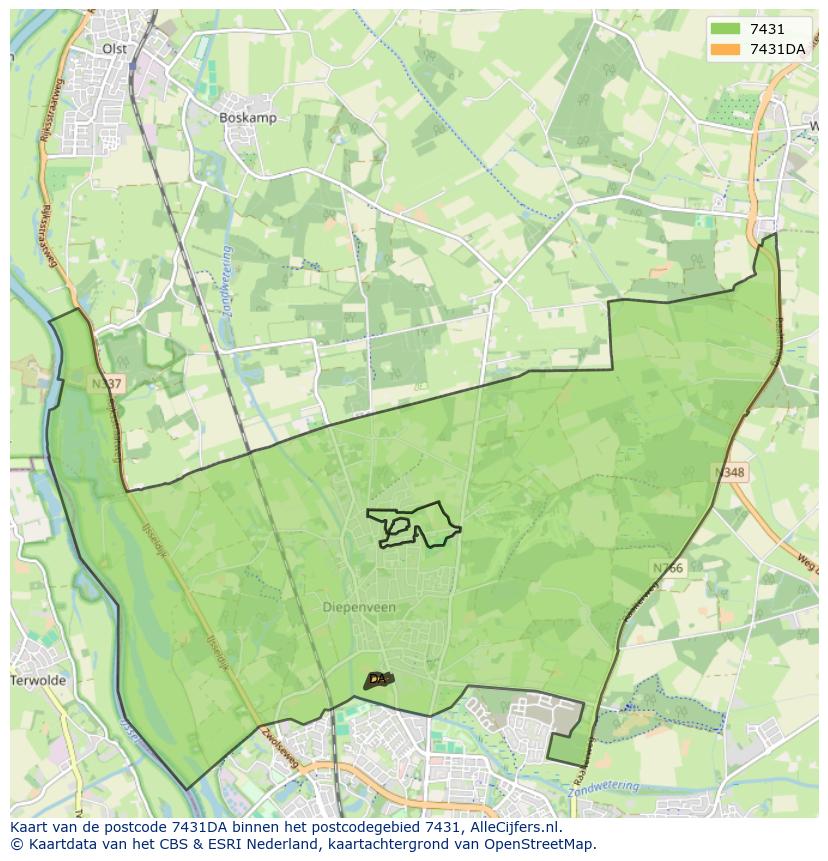 Afbeelding van het postcodegebied 7431 DA op de kaart.
