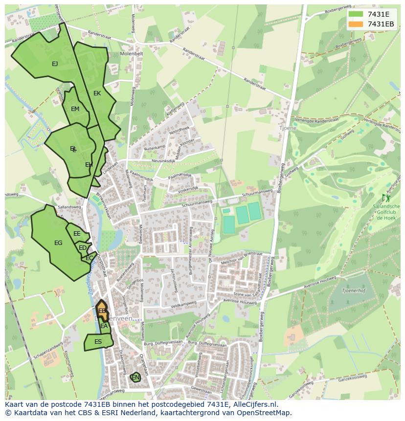 Afbeelding van het postcodegebied 7431 EB op de kaart.