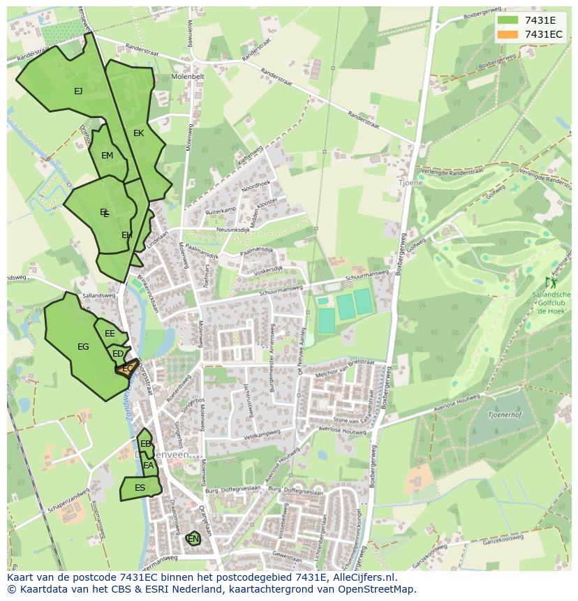 Afbeelding van het postcodegebied 7431 EC op de kaart.