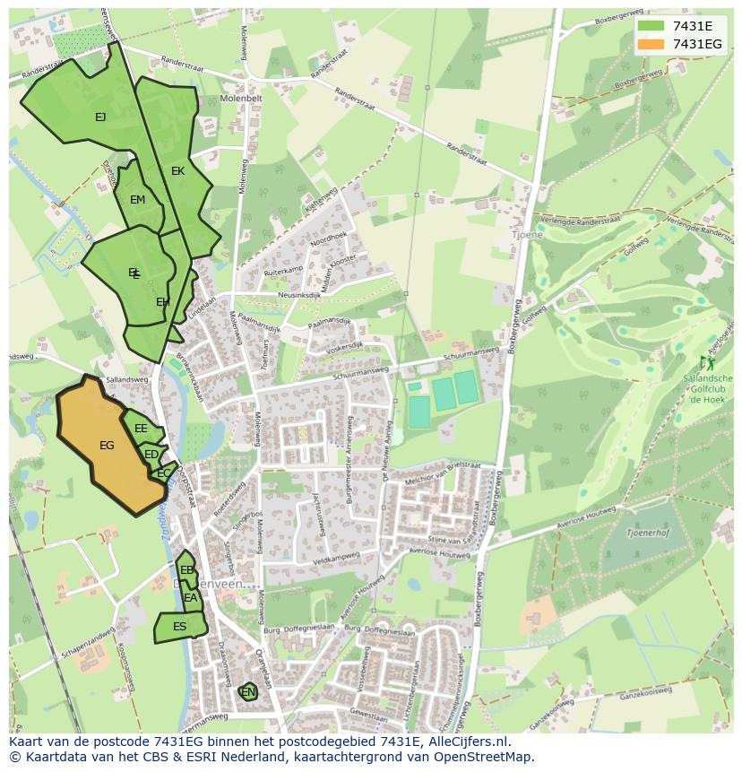 Afbeelding van het postcodegebied 7431 EG op de kaart.