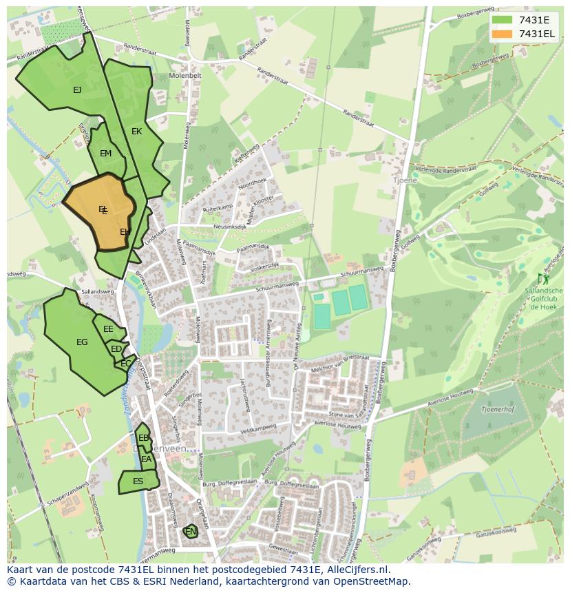 Afbeelding van het postcodegebied 7431 EL op de kaart.
