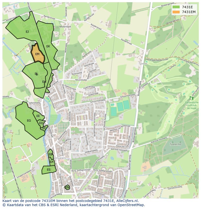 Afbeelding van het postcodegebied 7431 EM op de kaart.