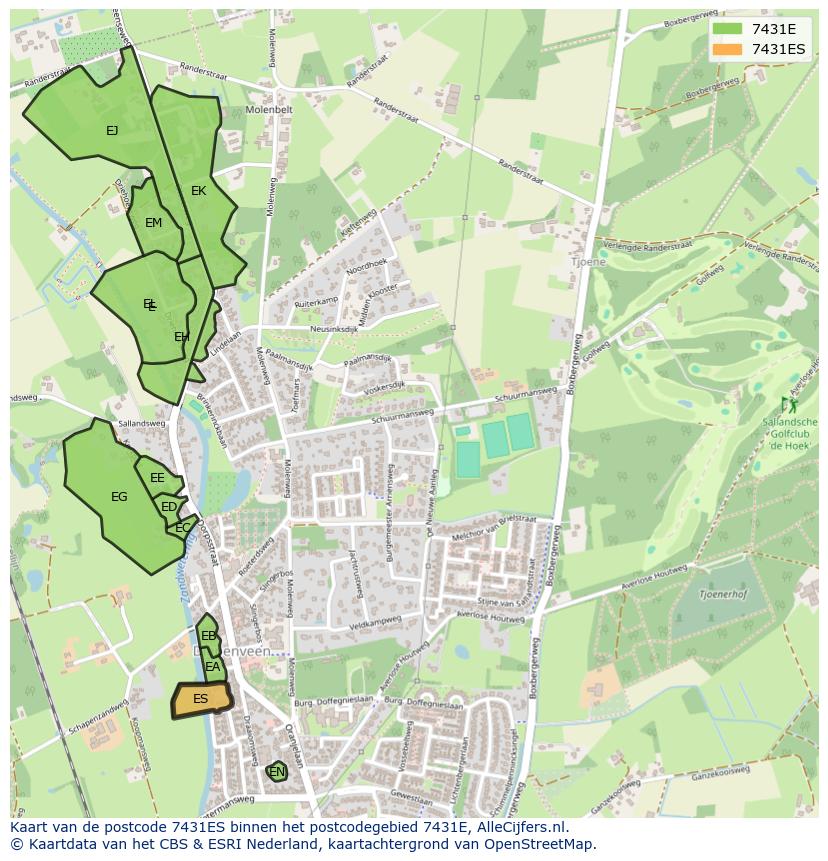 Afbeelding van het postcodegebied 7431 ES op de kaart.