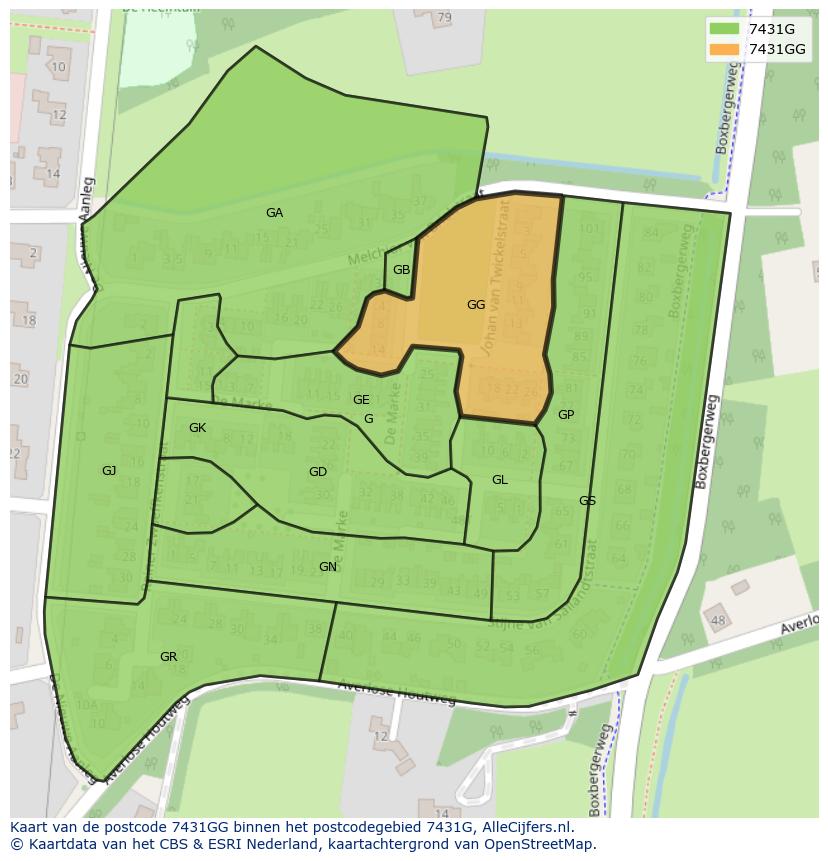 Afbeelding van het postcodegebied 7431 GG op de kaart.