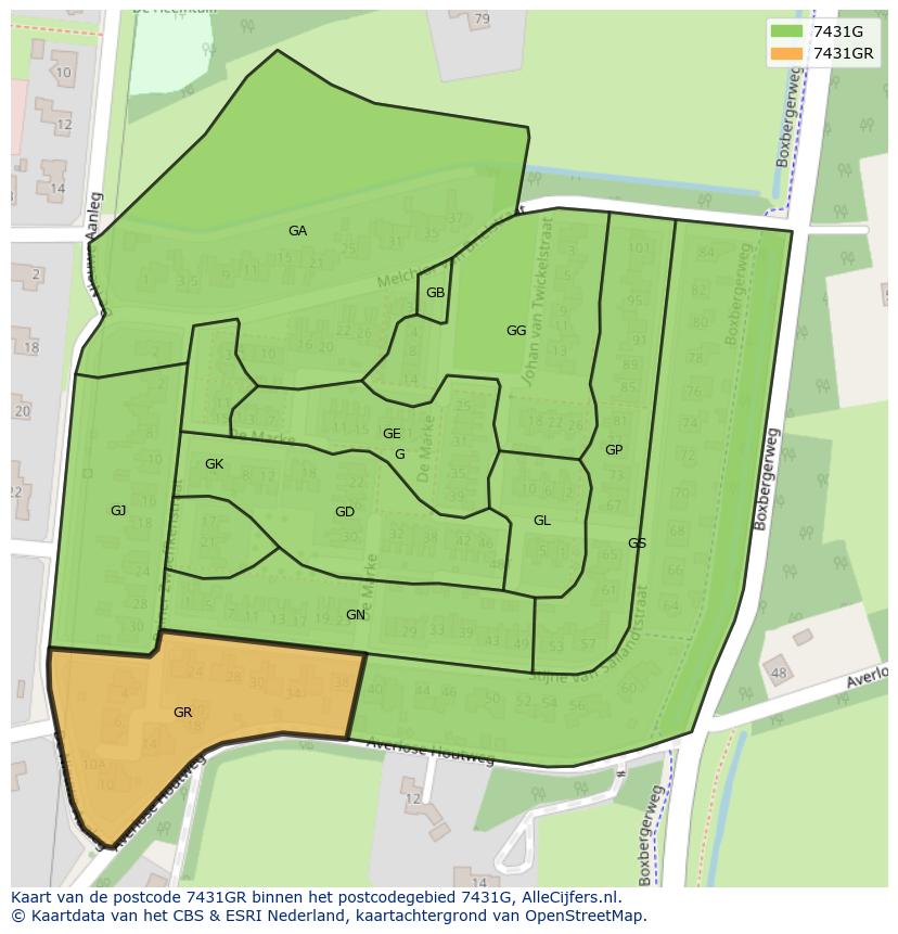 Afbeelding van het postcodegebied 7431 GR op de kaart.
