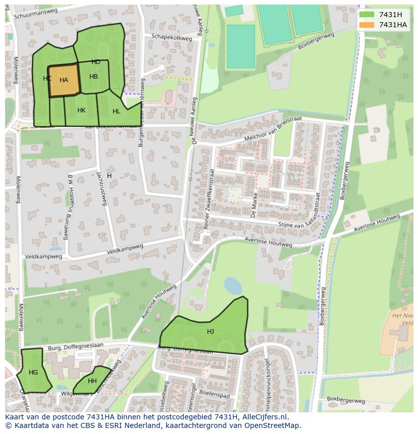 Afbeelding van het postcodegebied 7431 HA op de kaart.