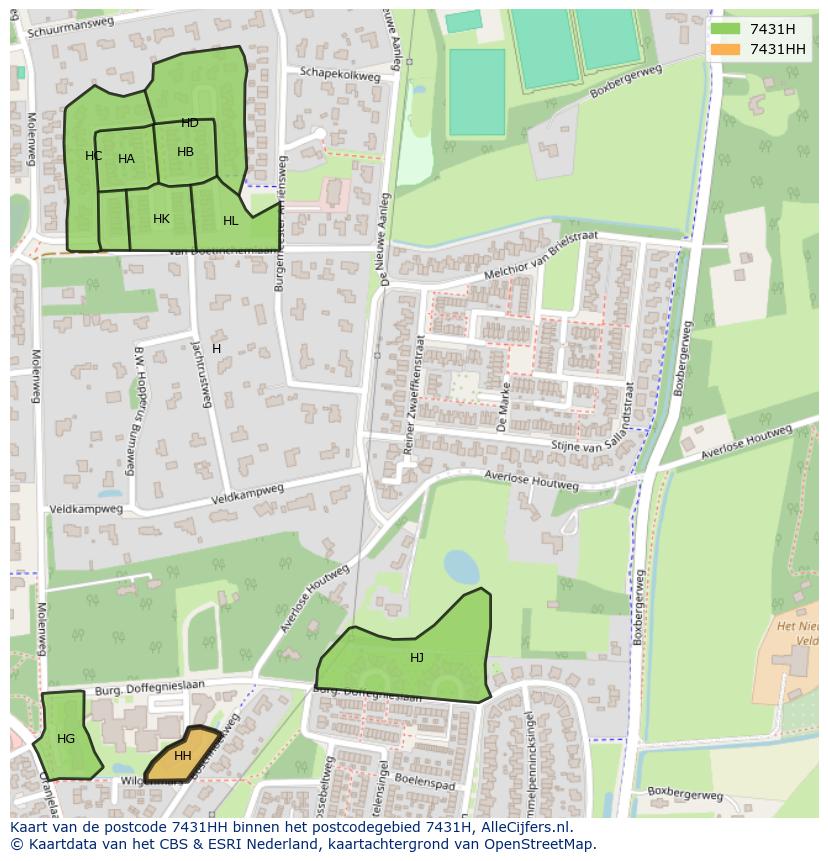 Afbeelding van het postcodegebied 7431 HH op de kaart.