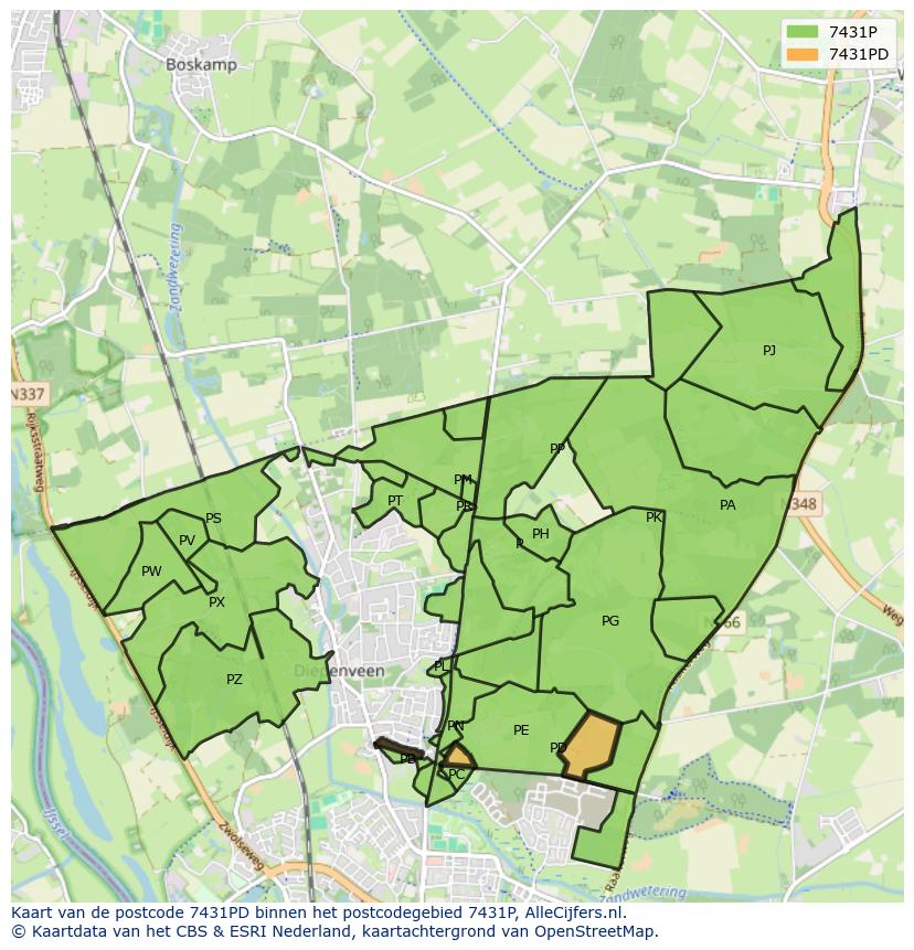 Afbeelding van het postcodegebied 7431 PD op de kaart.