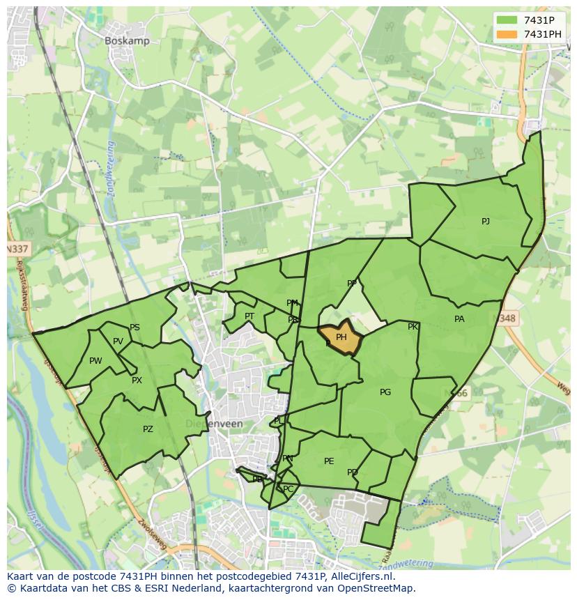 Afbeelding van het postcodegebied 7431 PH op de kaart.