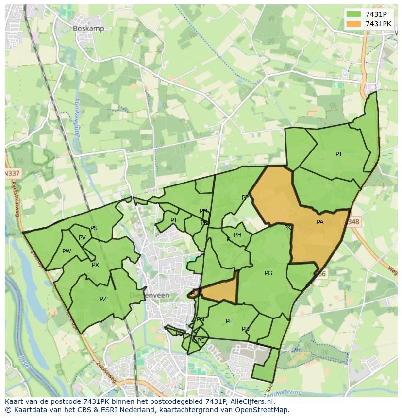 Afbeelding van het postcodegebied 7431 PK op de kaart.