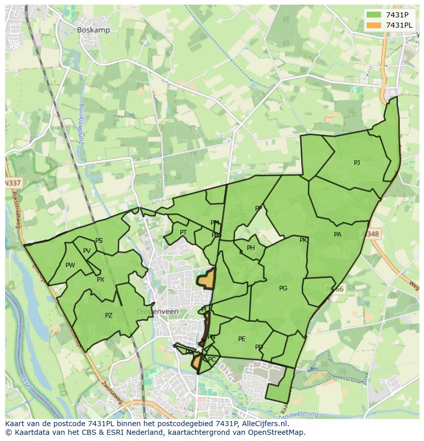Afbeelding van het postcodegebied 7431 PL op de kaart.