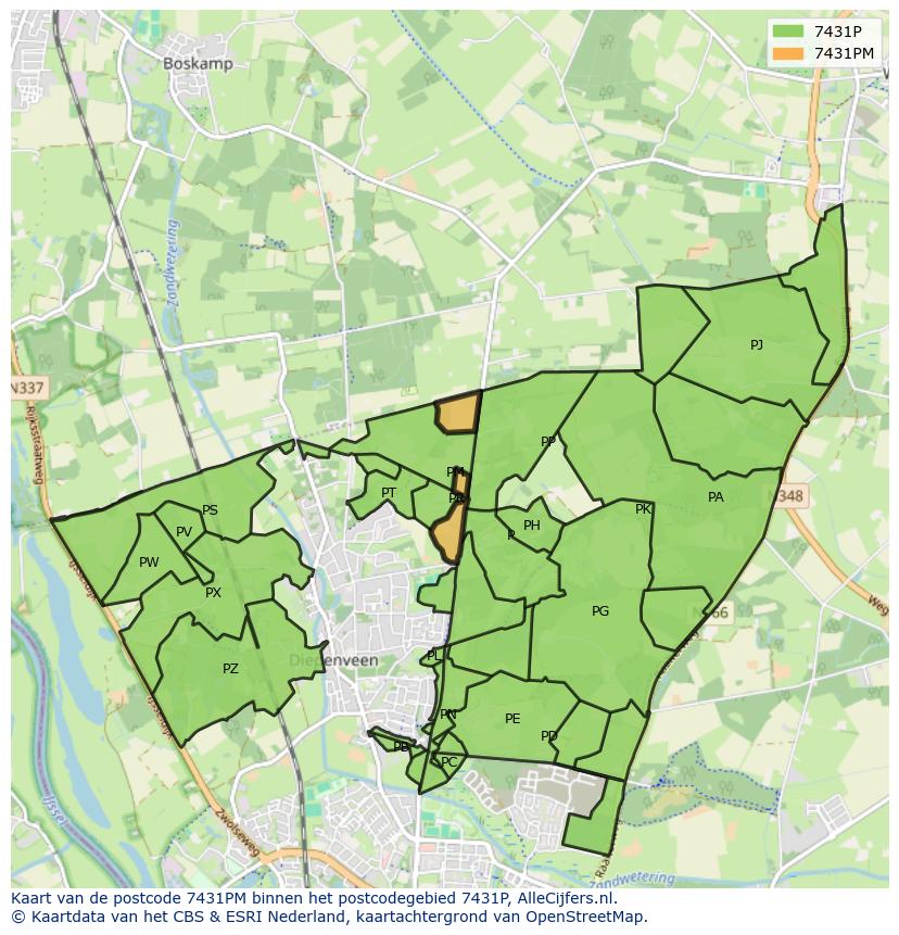Afbeelding van het postcodegebied 7431 PM op de kaart.