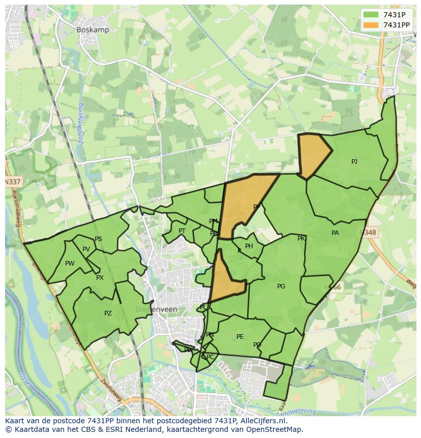 Afbeelding van het postcodegebied 7431 PP op de kaart.