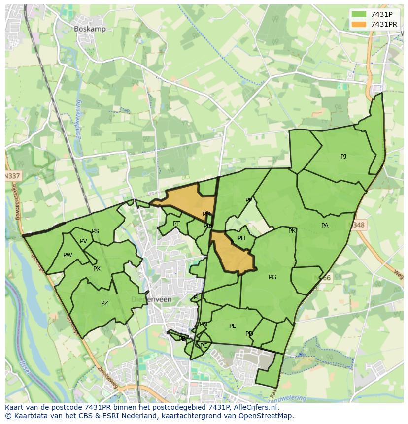 Afbeelding van het postcodegebied 7431 PR op de kaart.