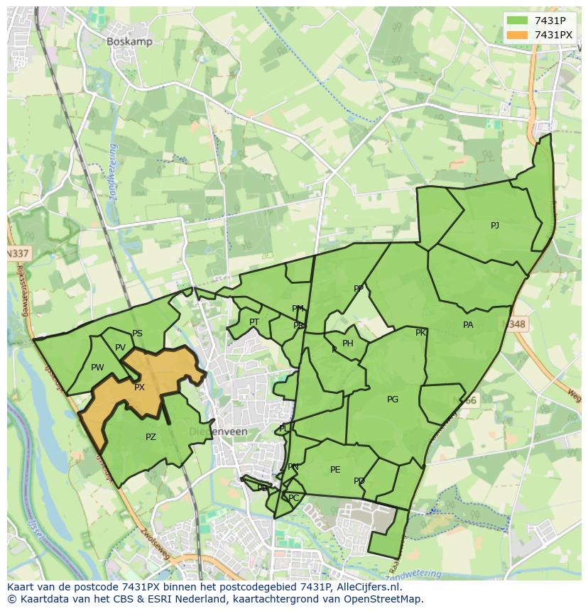 Afbeelding van het postcodegebied 7431 PX op de kaart.