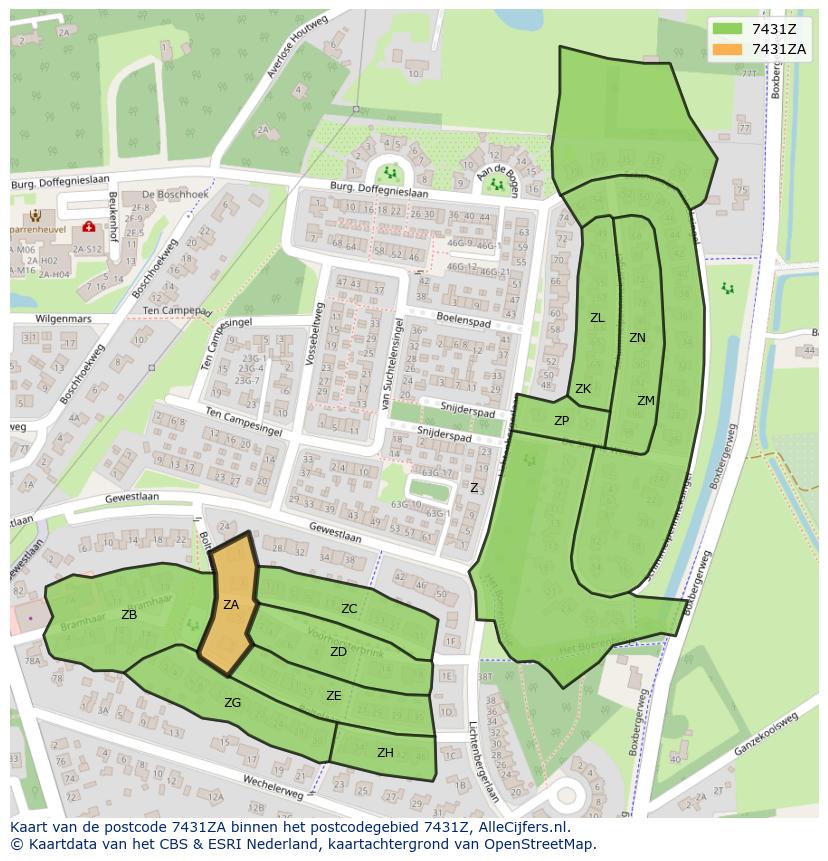 Afbeelding van het postcodegebied 7431 ZA op de kaart.