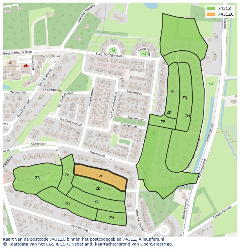 Afbeelding van het postcodegebied 7431 ZC op de kaart.