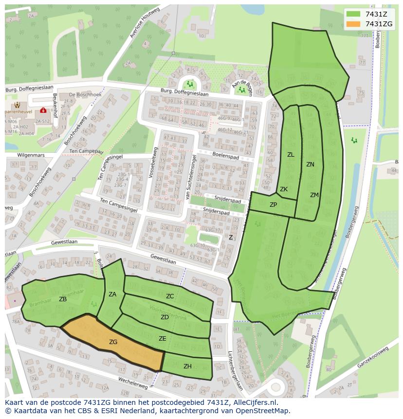 Afbeelding van het postcodegebied 7431 ZG op de kaart.