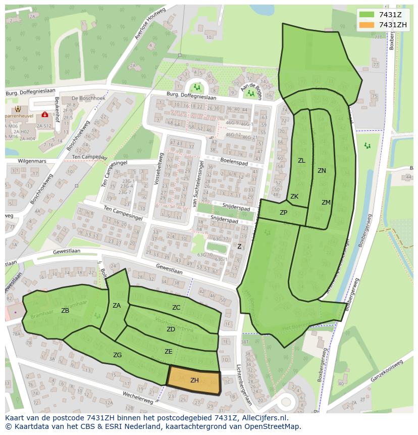Afbeelding van het postcodegebied 7431 ZH op de kaart.