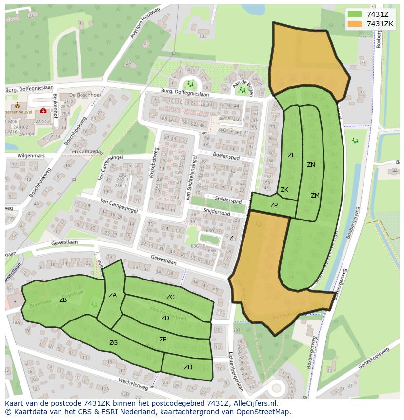 Afbeelding van het postcodegebied 7431 ZK op de kaart.